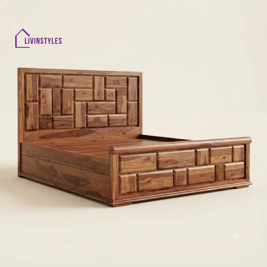 Brindha Sheesham Wood Bed With Box Storage | Wooden Bed