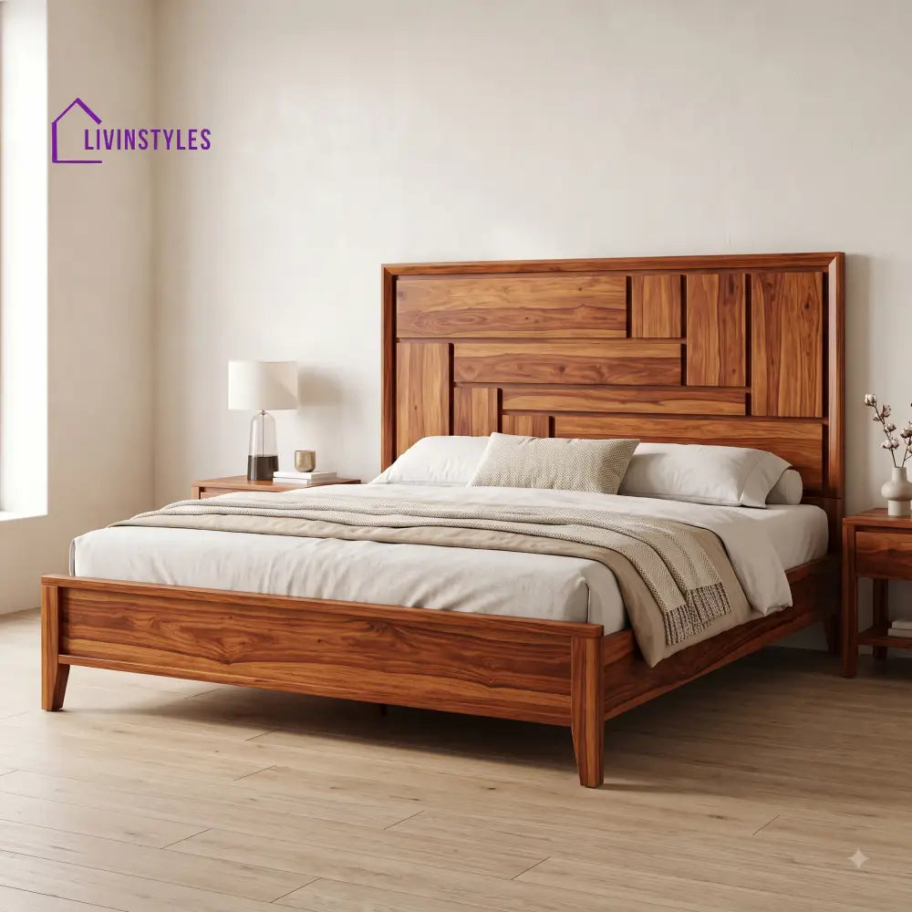 Brindha Sheesham Wood King Size Bed | Wooden Bed without Storage