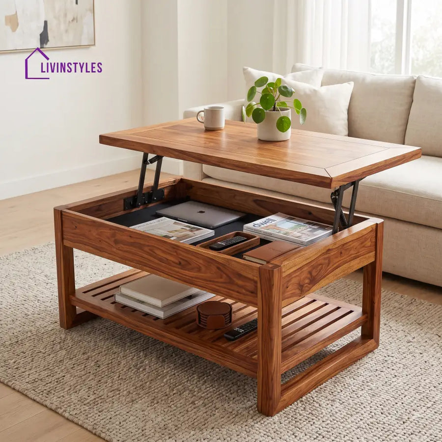 Brindha Sheesham Wood Lift Top Coffee Table for Living Room