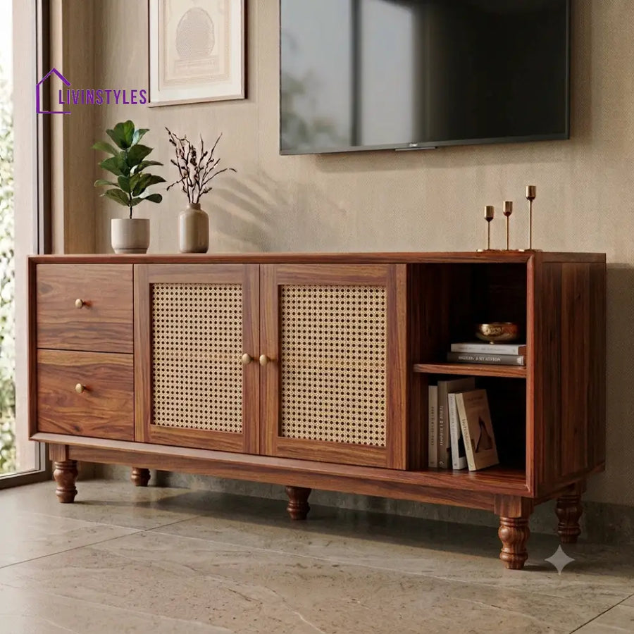 Brindha Sheesham Wood TV Cabinet For Living Room With Walnut Finish