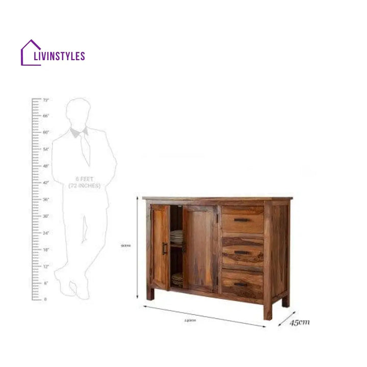 Brisbane Sheesham Wood Storage Cabinet With Three Drawer (Honey Finish)