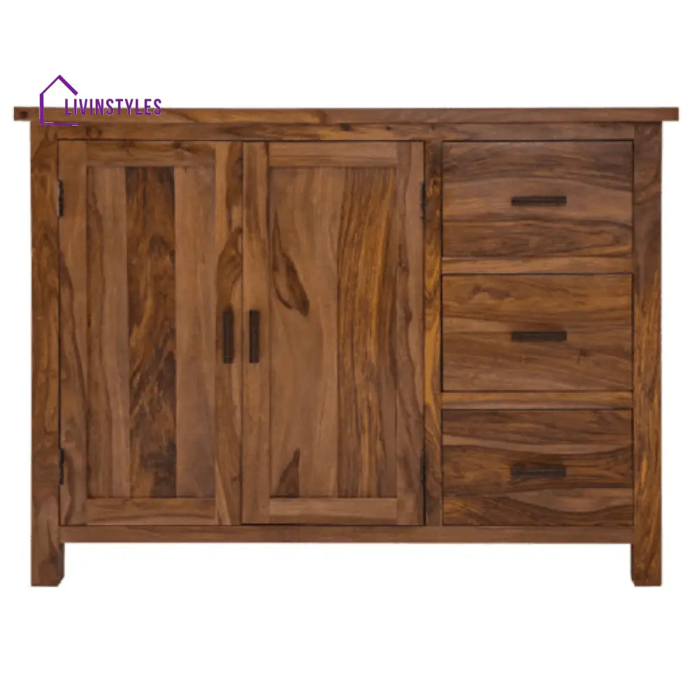 Brisbane Sheesham Wood Storage Cabinet With Three Drawer (Honey Finish)