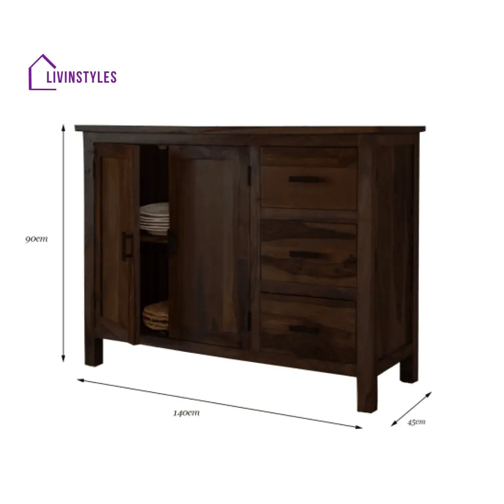 Brisbane Sheesham Wood Storage Cabinet With Three Drawer (Walnut Finish)