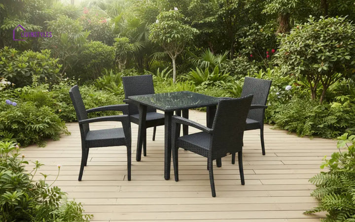 Brishti Outdoor Patio Seating Set 4 Chairs and 1 Table Set (Black) - Coffee Table Sets