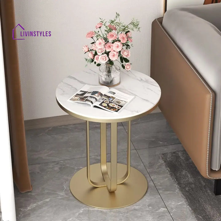 Bristol Modern Luxurious Round Marble Side Table In Gold Color