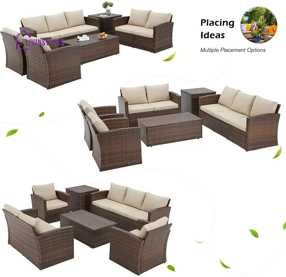Brixton 6 Pieces Outdoor Furniture Set Patio Rattan Wicker Sectional Sofa Beige