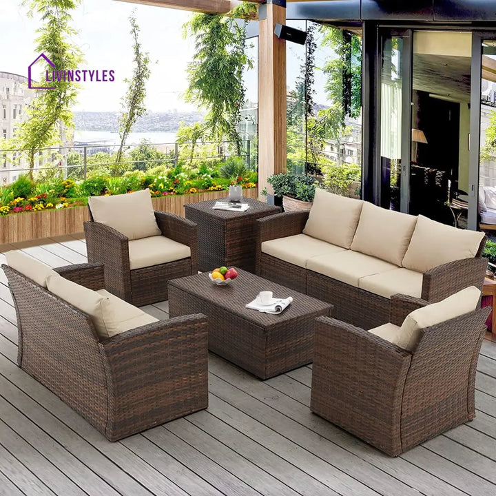 Brixton 6 Pieces Outdoor Furniture Set Patio Rattan Wicker Sectional Sofa Beige