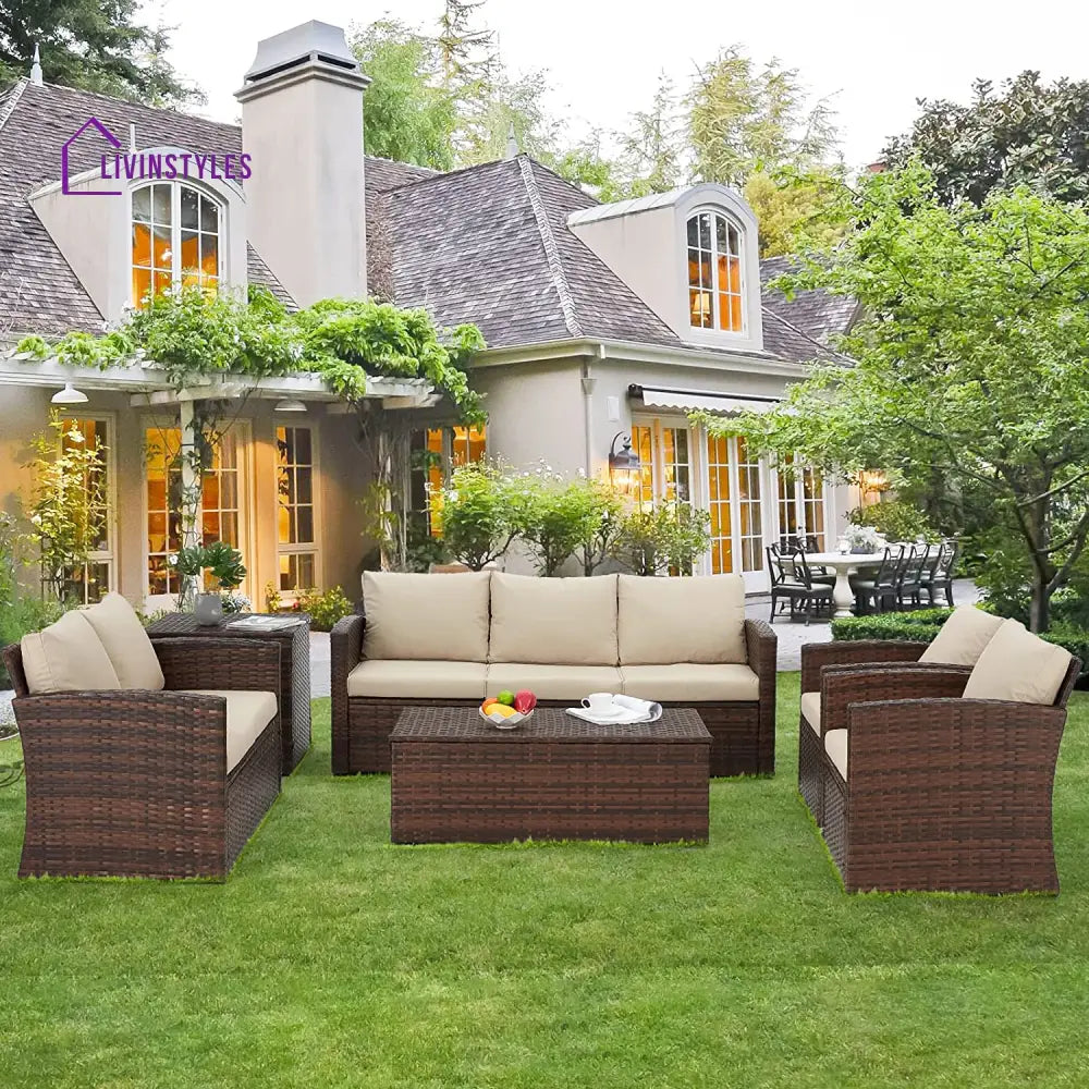 Brixton 6 Pieces Outdoor Furniture Set Patio Rattan Wicker Sectional Sofa Beige