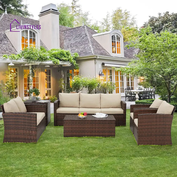Brixton 6 Pieces Outdoor Furniture Set Patio Rattan Wicker Sectional Sofa Beige