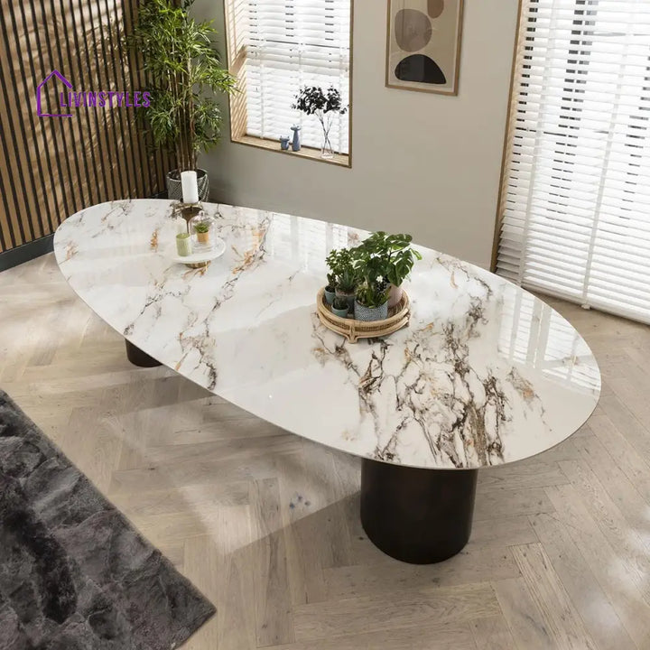 Bronislava Extra Large Oval Kitchen Dining Table - 12-Seater 290cm Ceramic Marble Dining Room / Dining Tables