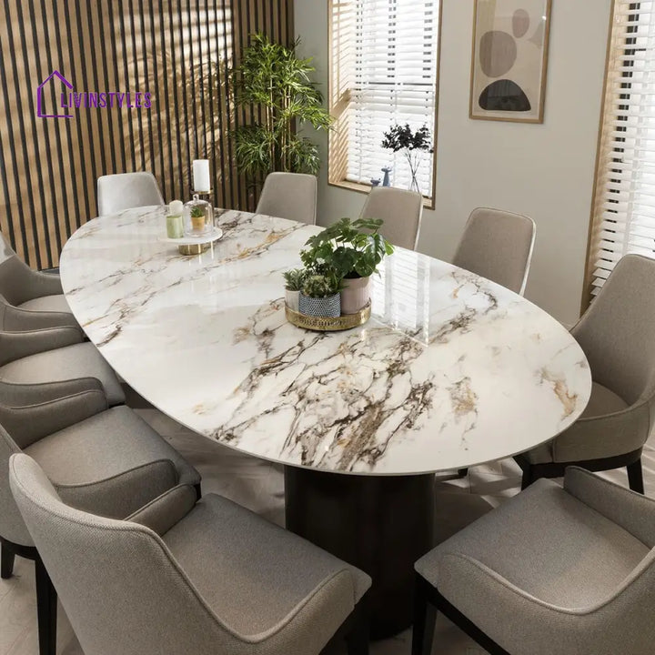Bronislava Extra Large Oval Kitchen Dining Table - 12-Seater 290cm Ceramic Marble Dining Room / Dining Tables