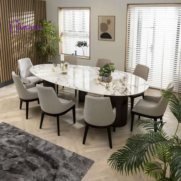 Bronislava Extra Large Oval Kitchen Dining Table - 12-Seater 290cm Ceramic Marble Dining Room / Dining Tables