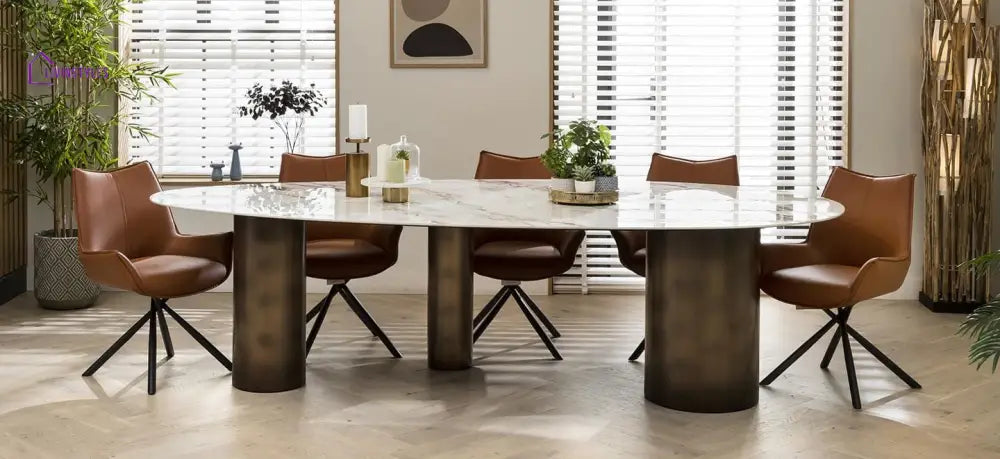 Bronislava Extra Large Oval Kitchen Dining Table - 12-Seater 290cm Ceramic Marble Dining Room / Dining Tables