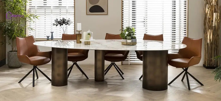 Bronislava Extra Large Oval Kitchen Dining Table - 12-Seater 290cm Ceramic Marble Dining Room / Dining Tables