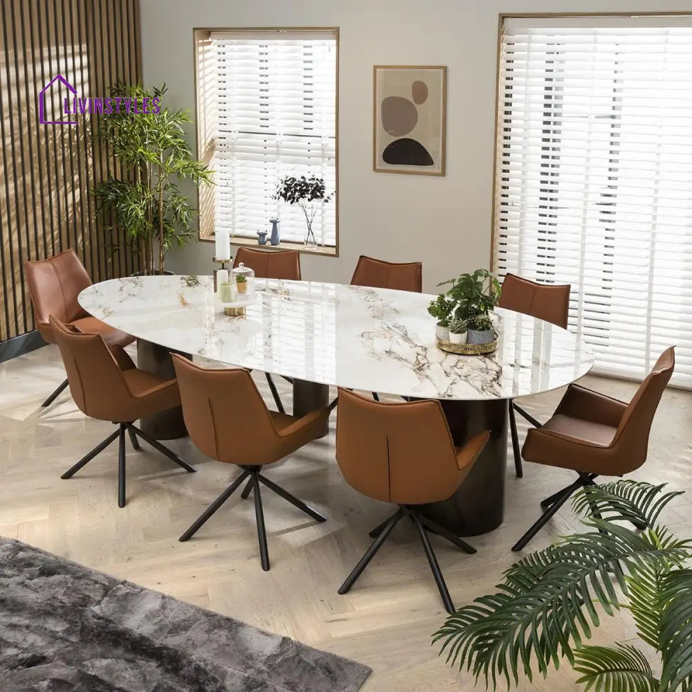 Bronislava Extra Large Oval Kitchen Dining Table - 12-Seater 290cm Ceramic Marble Dining Room / Dining Tables