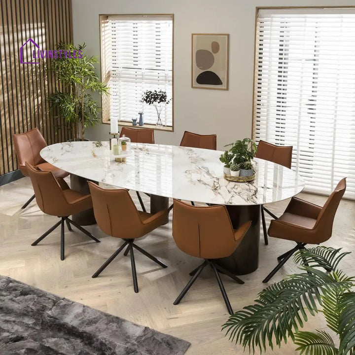 Bronislava Extra Large Oval Kitchen Dining Table - 12-Seater 290cm Ceramic Marble Dining Room / Dining Tables