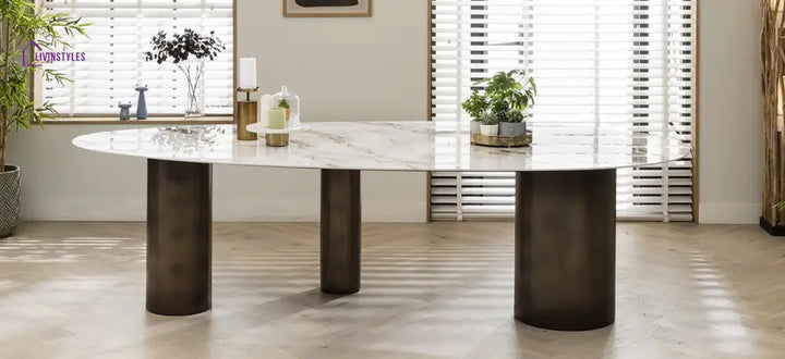 Bronislava Extra Large Oval Kitchen Dining Table - 12-Seater 290cm Ceramic Marble Dining Room / Dining Tables