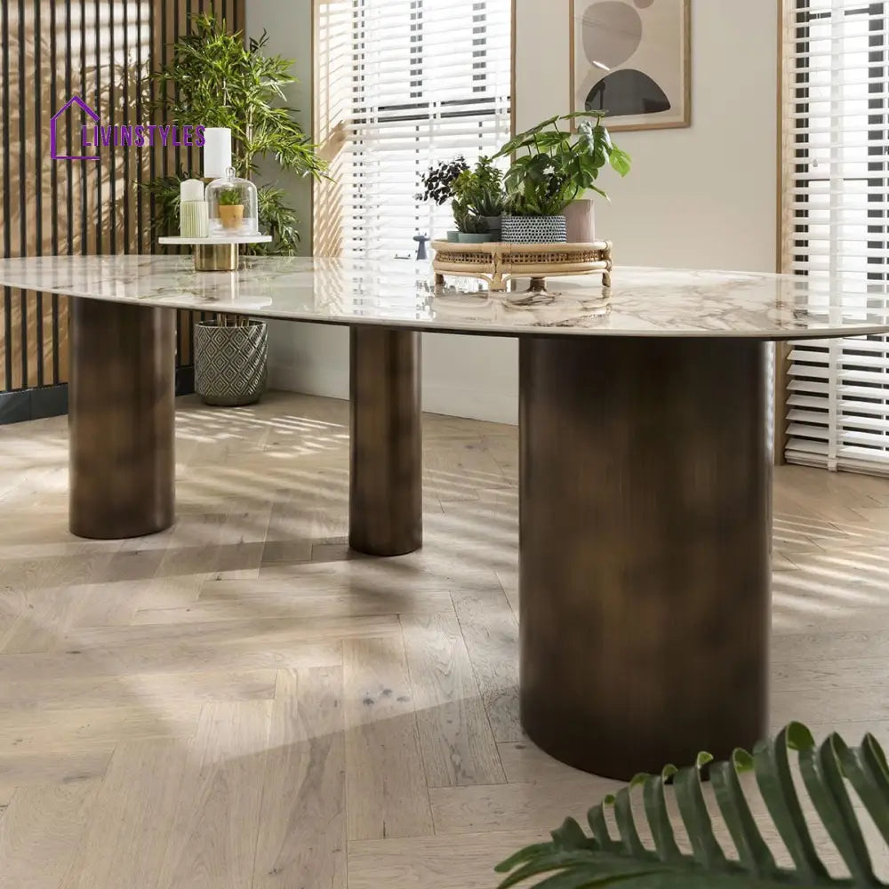 Bronislava Extra Large Oval Kitchen Dining Table - 12-Seater 290cm Ceramic Marble Dining Room / Dining Tables