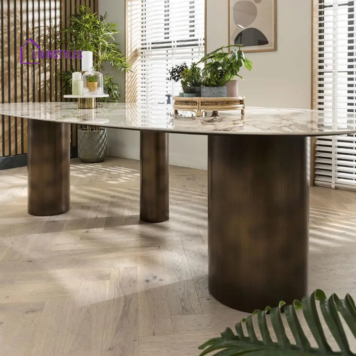 Bronislava Extra Large Oval Kitchen Dining Table - 12-Seater 290cm Ceramic Marble Dining Room / Dining Tables