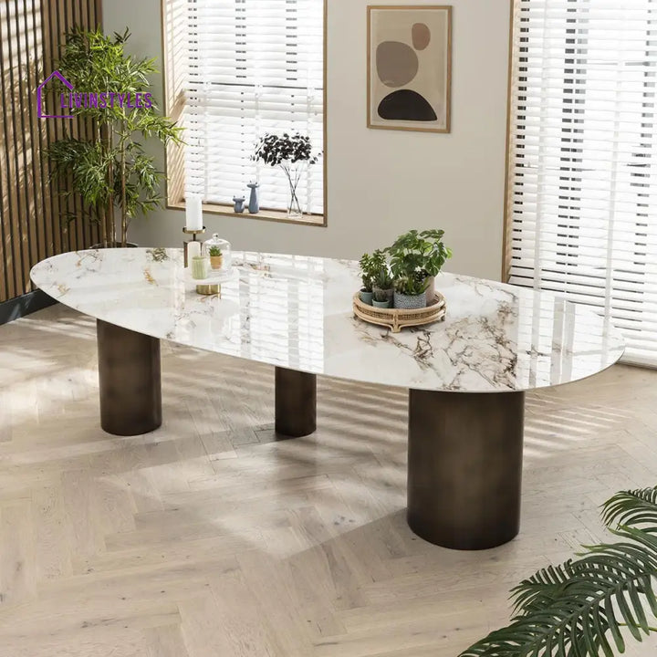 Bronislava Extra Large Oval Kitchen Dining Table - 12-Seater 290cm Ceramic Marble Dining Room / Dining Tables