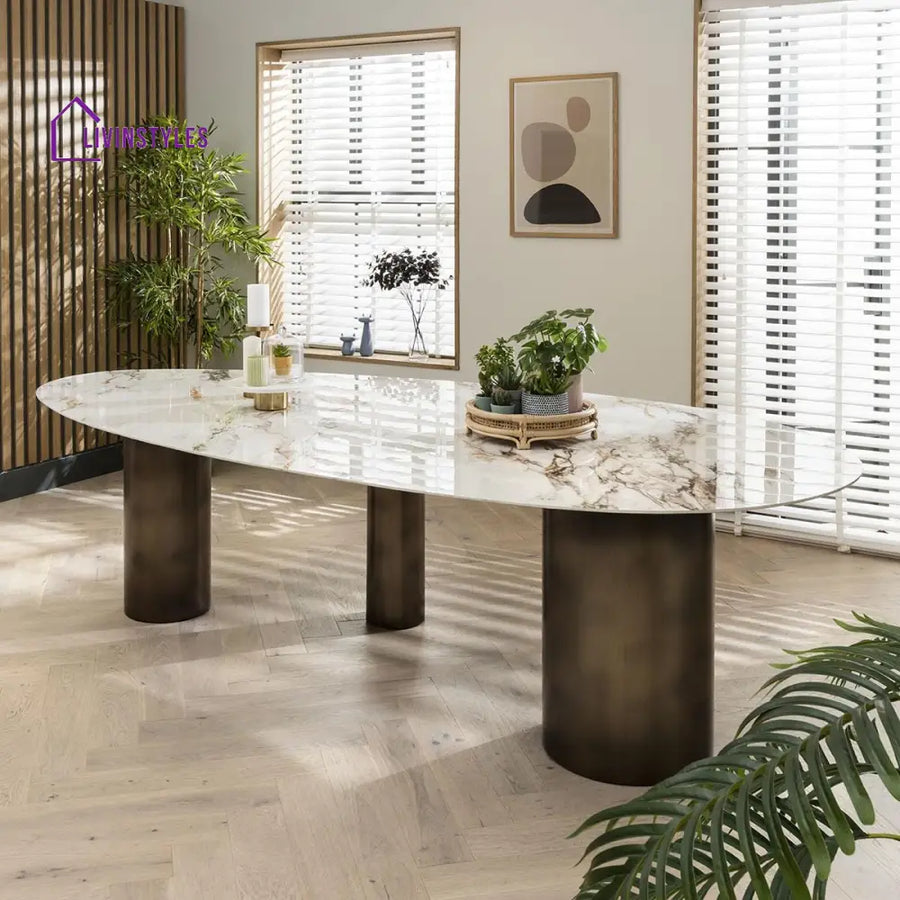 Bronislava Extra Large Oval Kitchen Dining Table - 12-Seater 290cm Ceramic Marble Dining Room / Dining Tables
