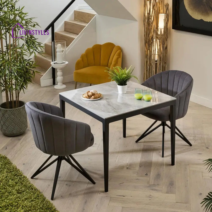 Bronislava Modern 2 Person Dining Set - Grey Ceramic Table - Swivel Dining Chairs Dining Room / Dining Sets