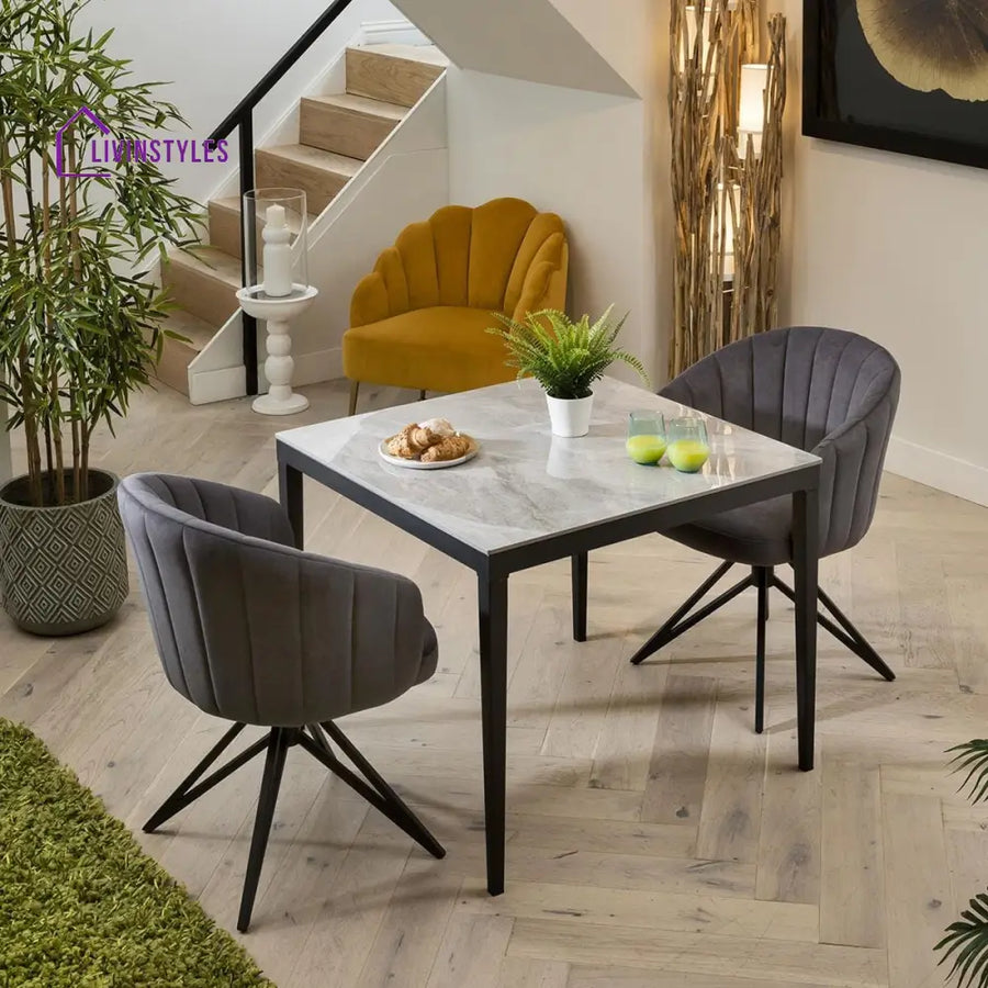 Bronislava Modern 2 Person Dining Set - Grey Ceramic Table - Swivel Dining Chairs Dining Room / Dining Sets