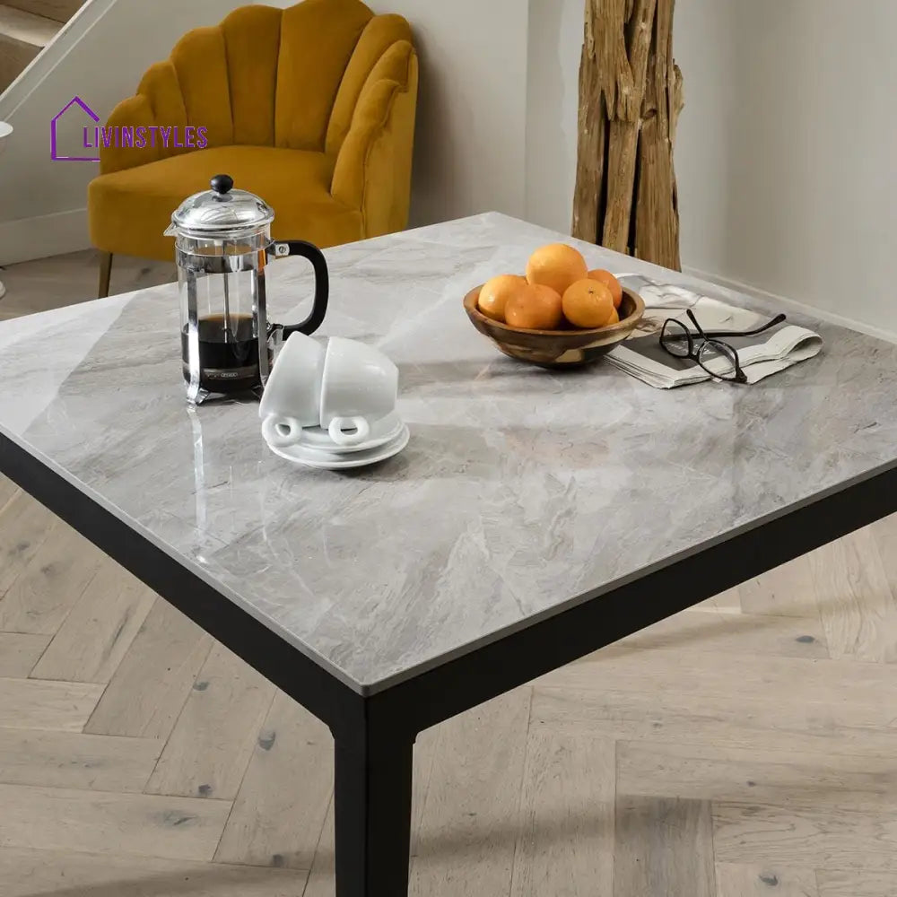 Bronislava Modern 2 Person Dining Set - Grey Ceramic Table - Swivel Dining Chairs Dining Room / Dining Sets