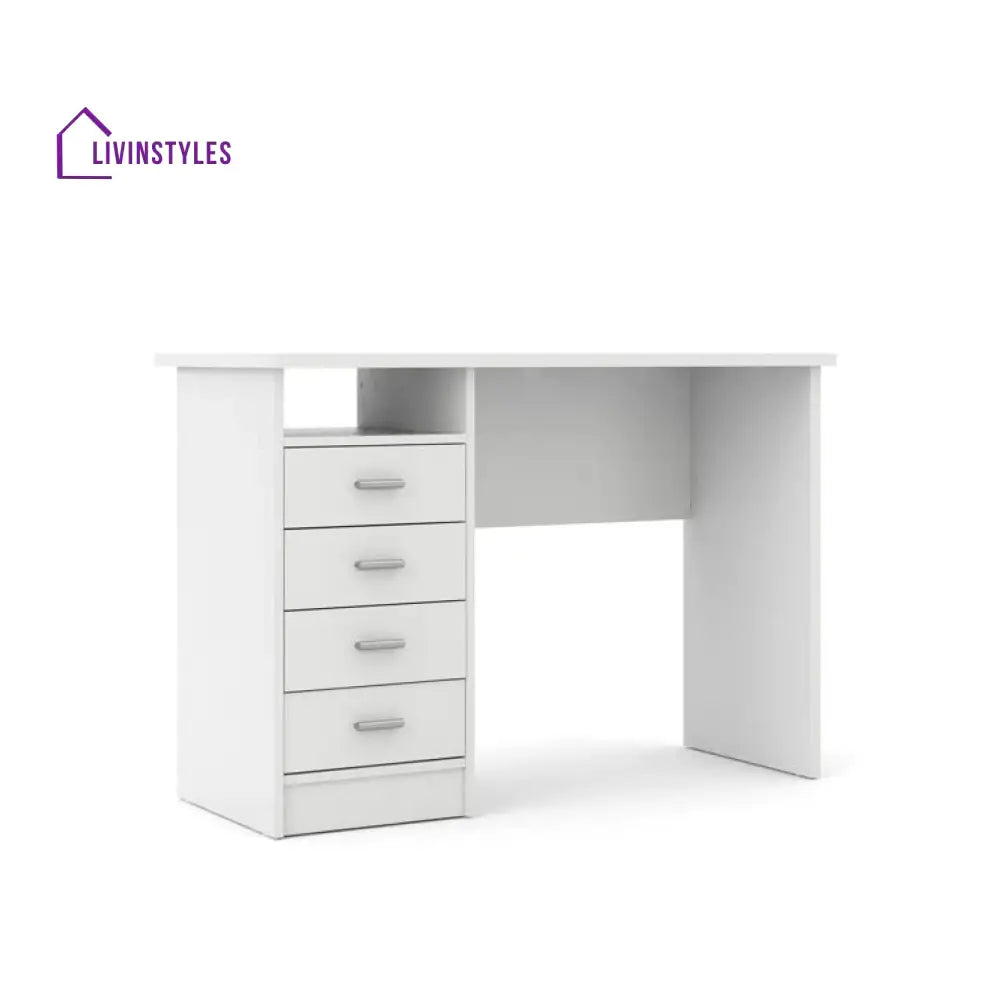 Bronislava White Study Table | 4 Drawer and One Open Shelf