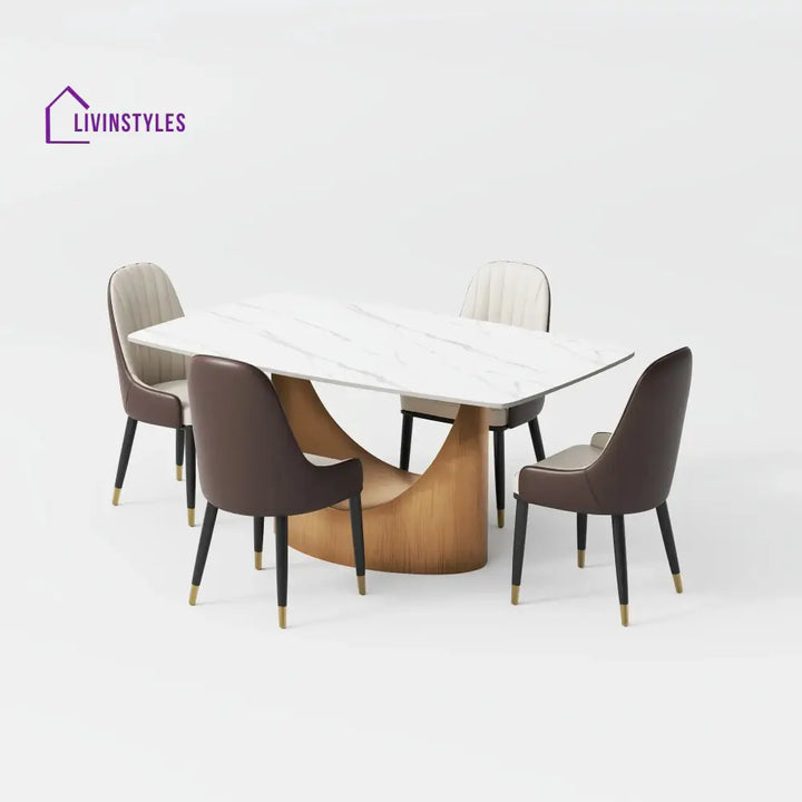 Brooklyn Stainless Steel Dining Table Set with Marble Top | 6 Seater Dining Table Set