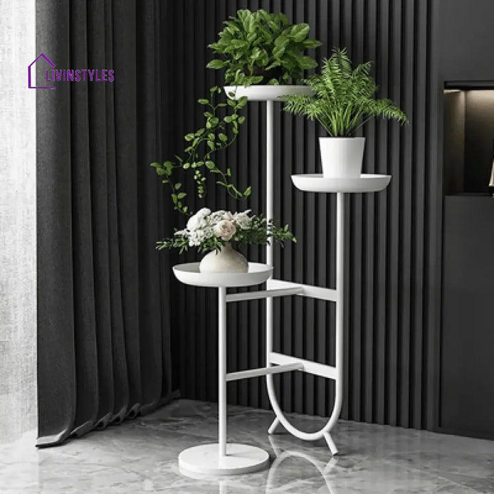 Brooklyn Unique Shaped Metal Plant Stand In White Stands
