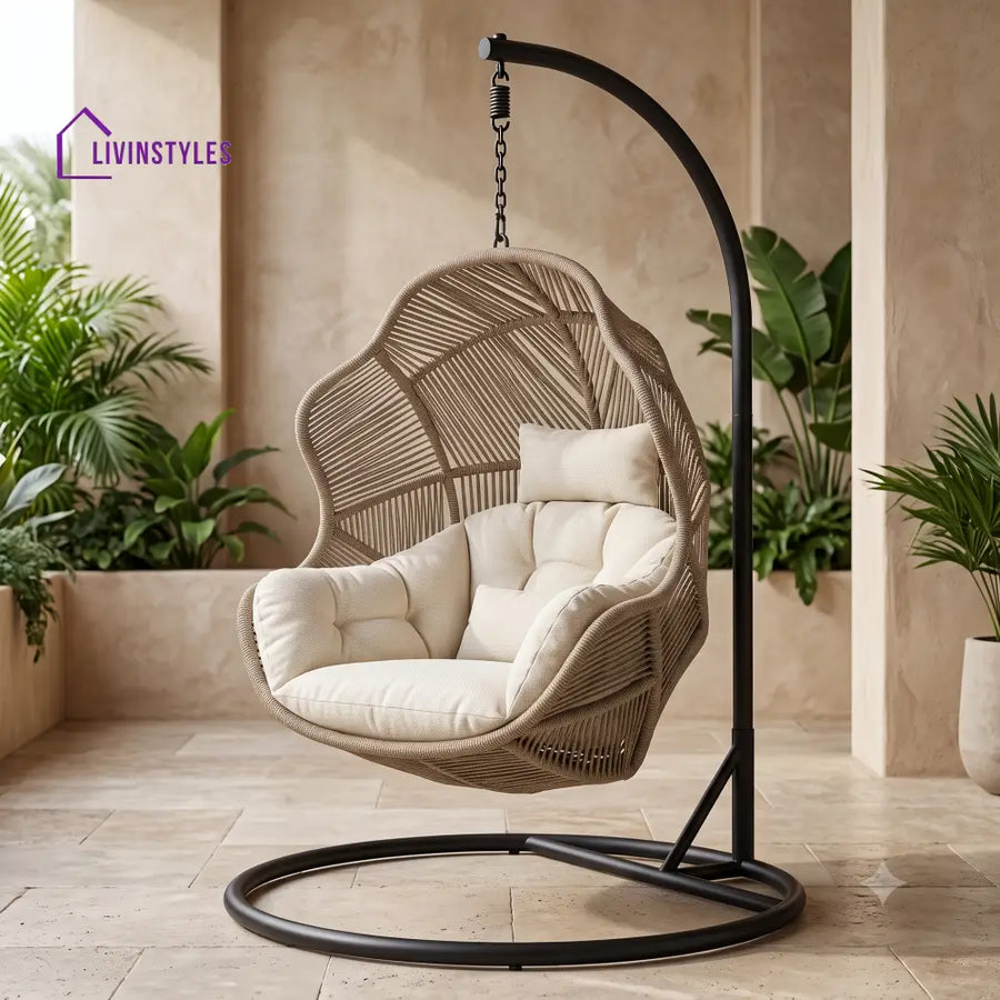 Brune Metal Frame Hanging Swing Chair With Stand Rope Woven Seating