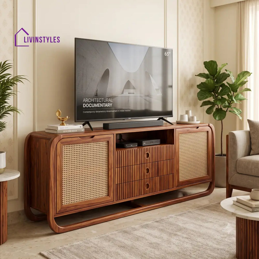 Brune Solid Sheesham Wood Tv Unit for Living Room | Tv Cabinet | Tv Console Unit