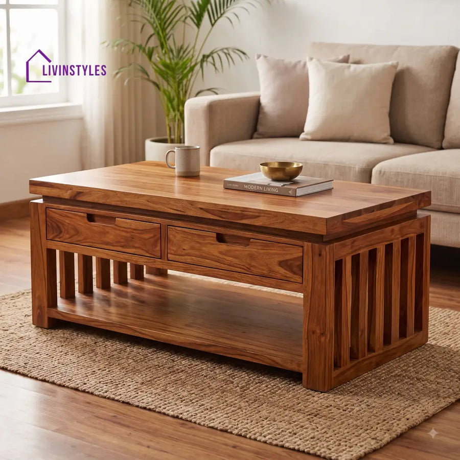 Brune Wooden Coffee Table for Living Room | Tea Table | Teapoy | Center table