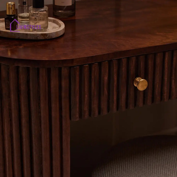 Bruno Mango Wood Dressing Table Console - Walnut - Dressing Table