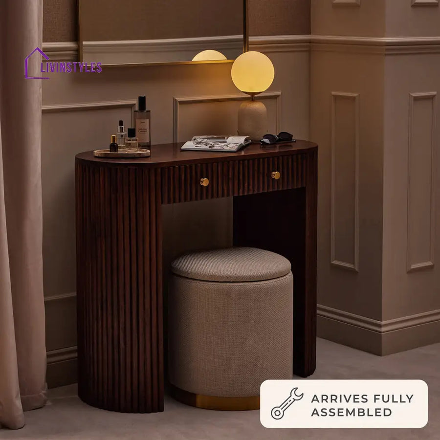 Bruno Mango Wood Dressing Table Console - Walnut - Dressing Table