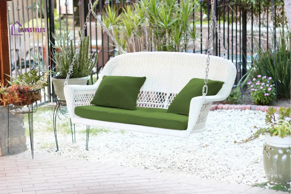 Bryn Double Seater Hanging Swing Without Stand For Balcony Garden Swing (White) - White Green - Swings