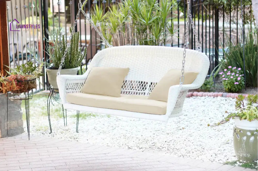 Bryn Double Seater Hanging Swing Without Stand For Balcony Garden Swing (White) - White Ivory - Swings