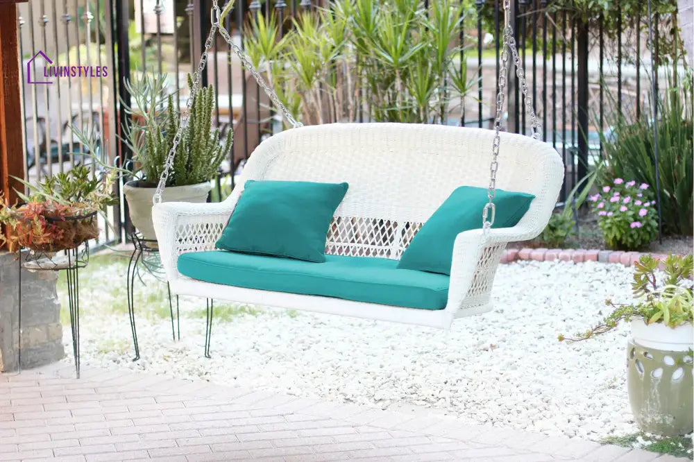 Bryn Double Seater Hanging Swing Without Stand For Balcony Garden Swing (White) - White Turquoise - Swings