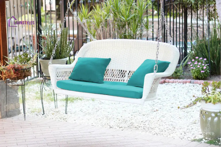 Bryn Double Seater Hanging Swing Without Stand For Balcony Garden Swing (White) - White Turquoise - Swings