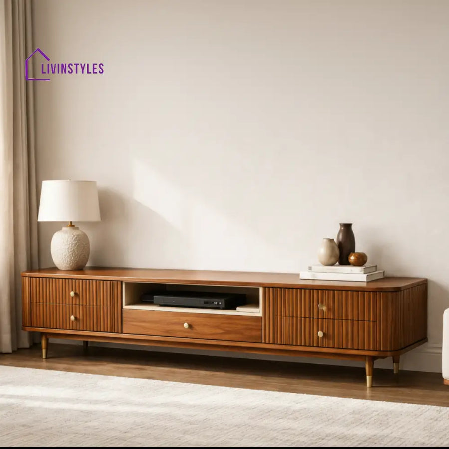 Bui Premium Solid Wood TV Unit with Cane Panel Cabinet