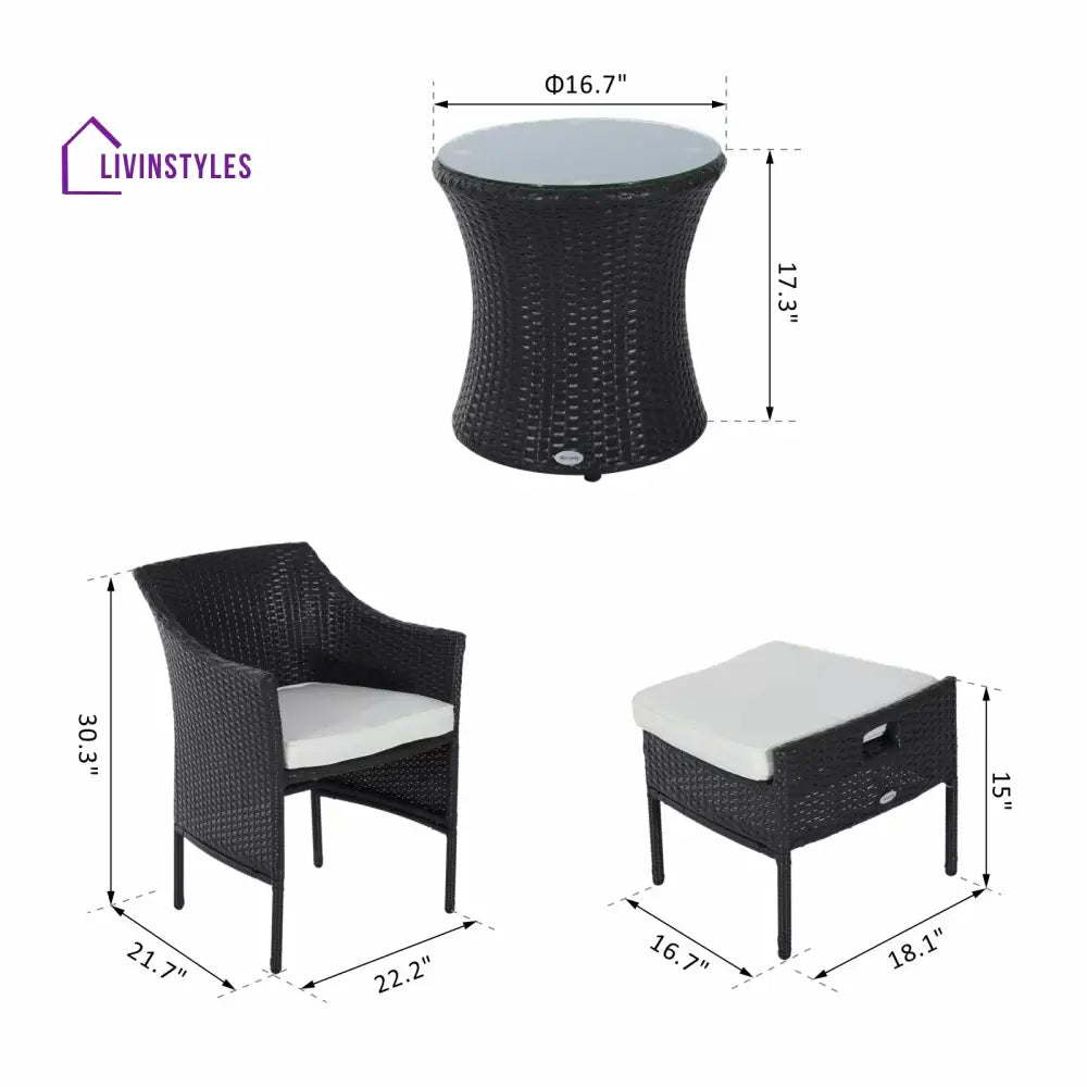 Bukka Outdoor Patio Seating Set 2 Chairs 2 Ottoman and Table Set (Black) - Coffee Table Sets