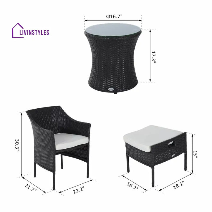 Bukka Outdoor Patio Seating Set 2 Chairs 2 Ottoman and Table Set (Black) - Coffee Table Sets