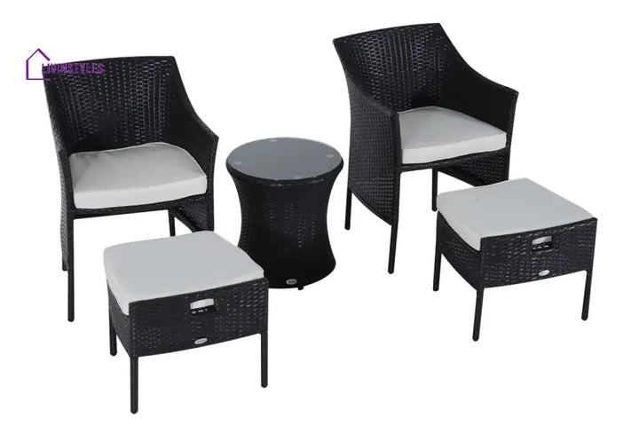 Bukka Outdoor Patio Seating Set 2 Chairs 2 Ottoman and Table Set (Black) - Coffee Table Sets