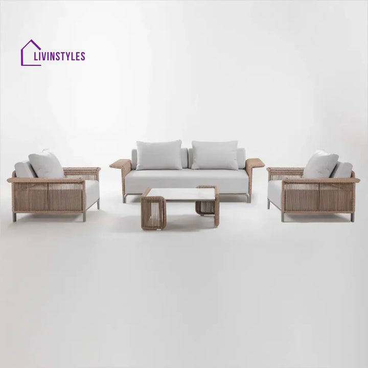 Buratti Outdoor Sofa Set 2 Seater 2 Single seater and 1 Center Table Braided & Rope - Beige - Sofa Sets