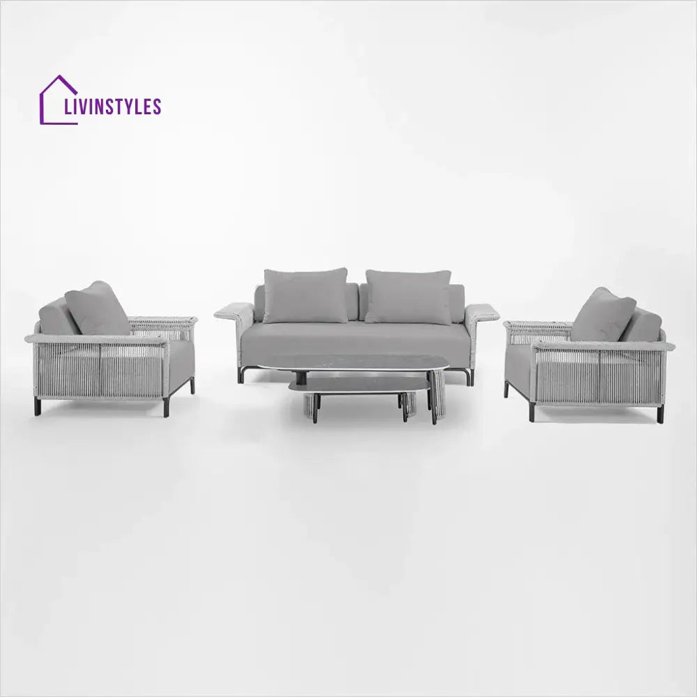 Buratti Outdoor Sofa Set 2 Seater 2 Single seater and 1 Center Table Braided & Rope - Grey - Sofa Sets
