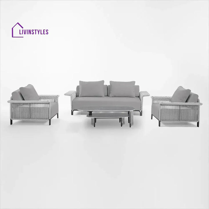 Buratti Outdoor Sofa Set 2 Seater 2 Single seater and 1 Center Table Braided & Rope - Grey - Sofa Sets