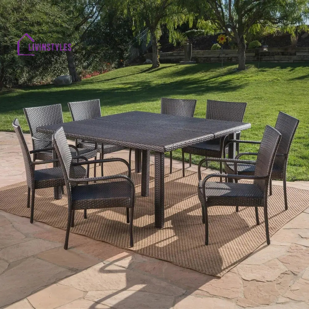 Busisiwe 9-Piece Outdoor Stacking Wicker Square Dining Set - Dining Set