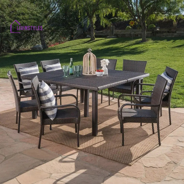 Busisiwe 9-Piece Outdoor Stacking Wicker Square Dining Set - Dining Set