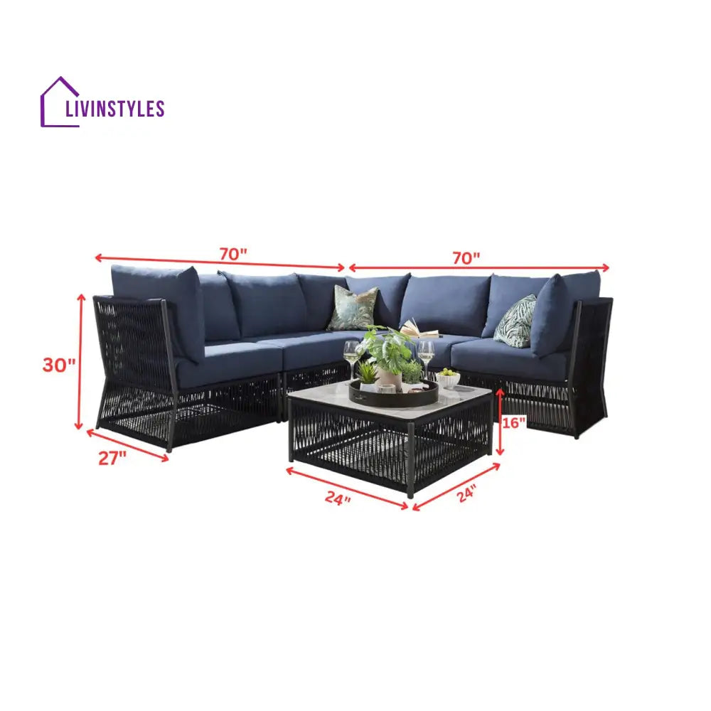 Bustillo Outdoor Sofa Set 5 Seater and 1 Center Table Set (Blue) Braided & Rope - Sofa Sets